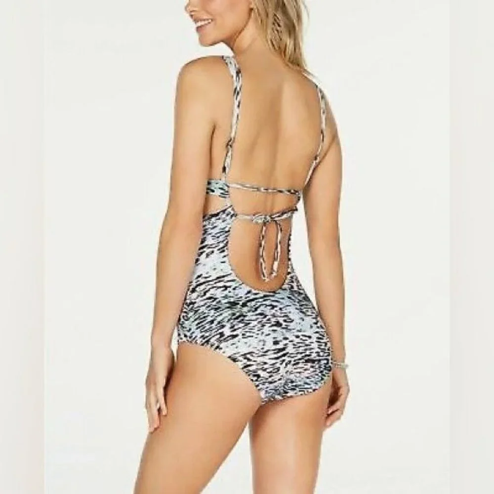BECCA One Piece Swim Small Animal Instincts Cut Out Bathing Suit Leopard Print